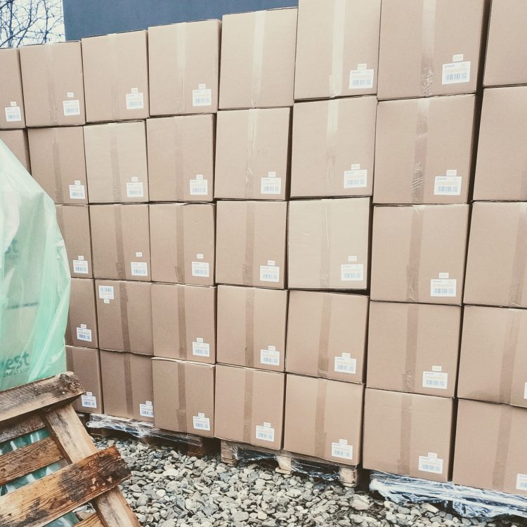 Boxes of Gronest products ready for dispatch